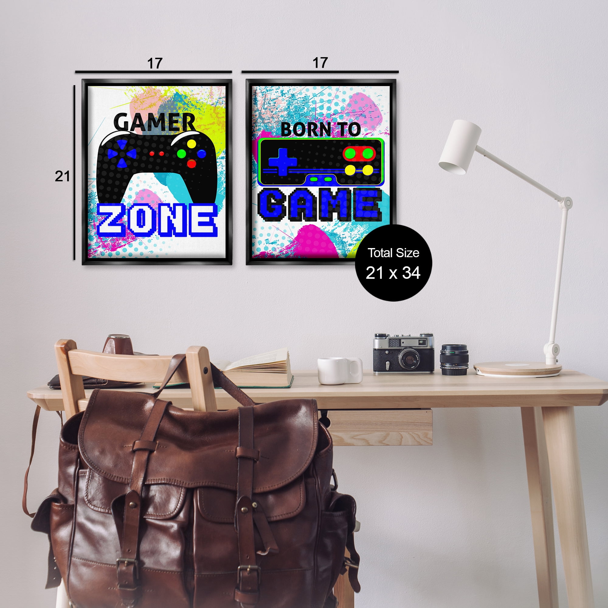 Stupell Industries Gamer Zone Splash Remote Entertainment Painting Black Floater Framed Canvas Art Print Wall Art, 17 x 21, Set of 2