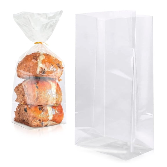Gusseted Poly Bags - 12 x 8 x 30 Inch, 100 Pack - Clear Plastic Bags for Packaging Cookies, Bread, Candies & Favors - 1 Mil Thick with Open Top