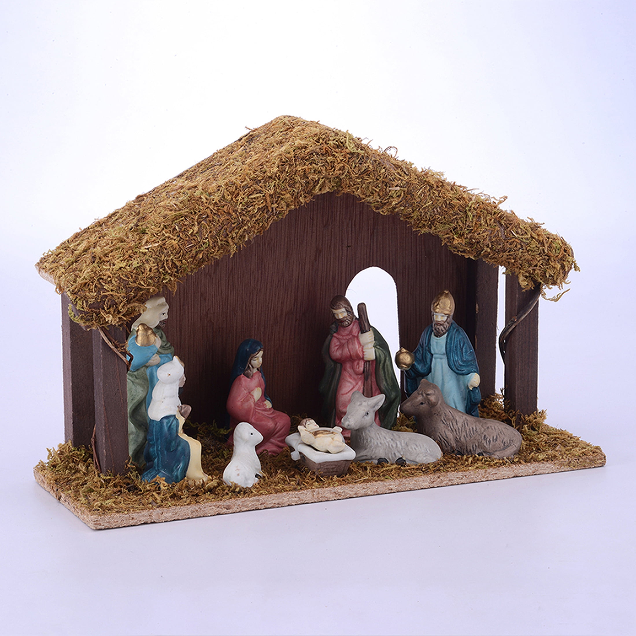 Holiday Time 11-Piece Porcelain Nativity Scene with Wooden Stable