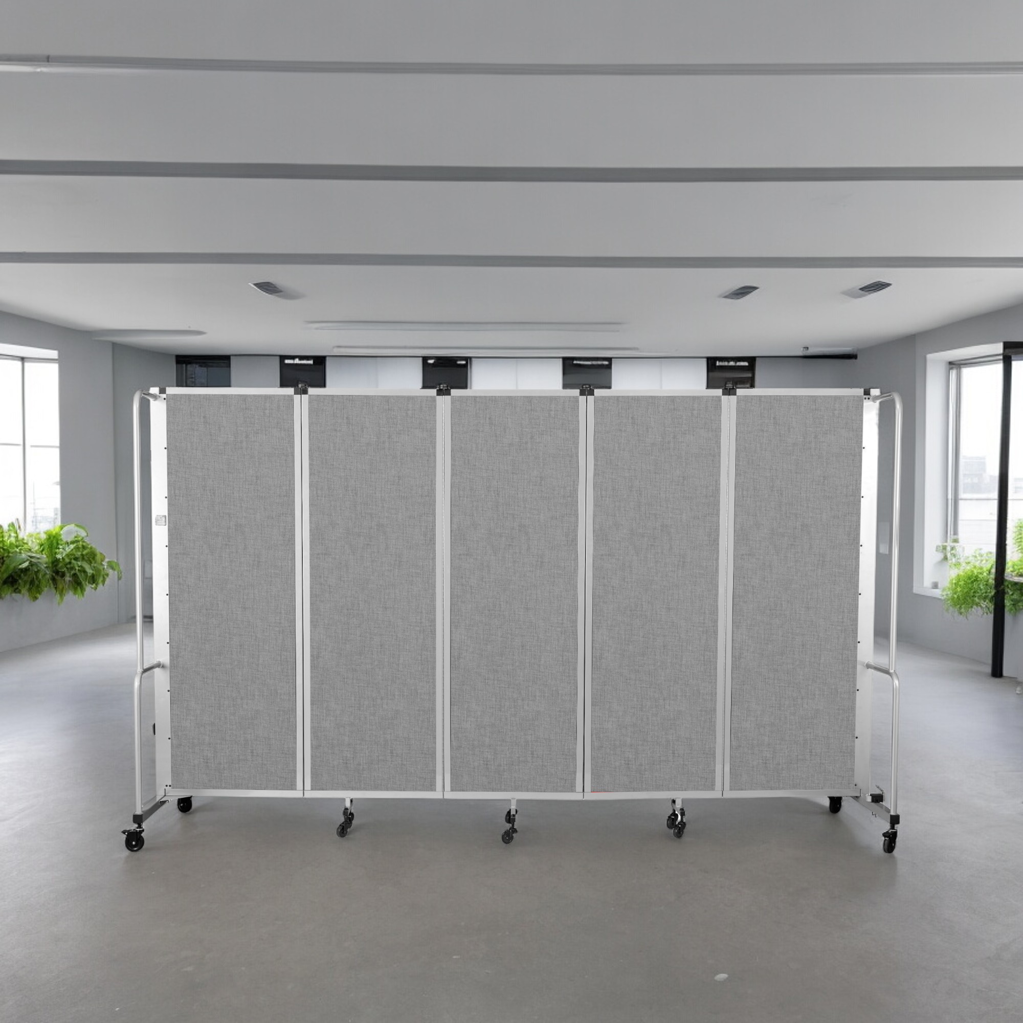 Hampden Furnishings Otis Collection Portable Room Divider, 5 Grey Panels, Grey Frame