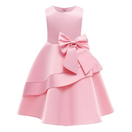 

wo-fusoul Girl s Gown Dress Sleeveless Crew Neck Dress with Bowknot for Wedding Birthday Party Dresses for Easter Christmas Day Pink 3 Years