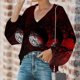 thumbnail image 4 of Mujer Otoño Invierno Casual Sexy Moda Camisa Halloween Impreso Manga Larga Puff Cuello V Jersey Top Fridja fjkfkj7646, 4 of 6