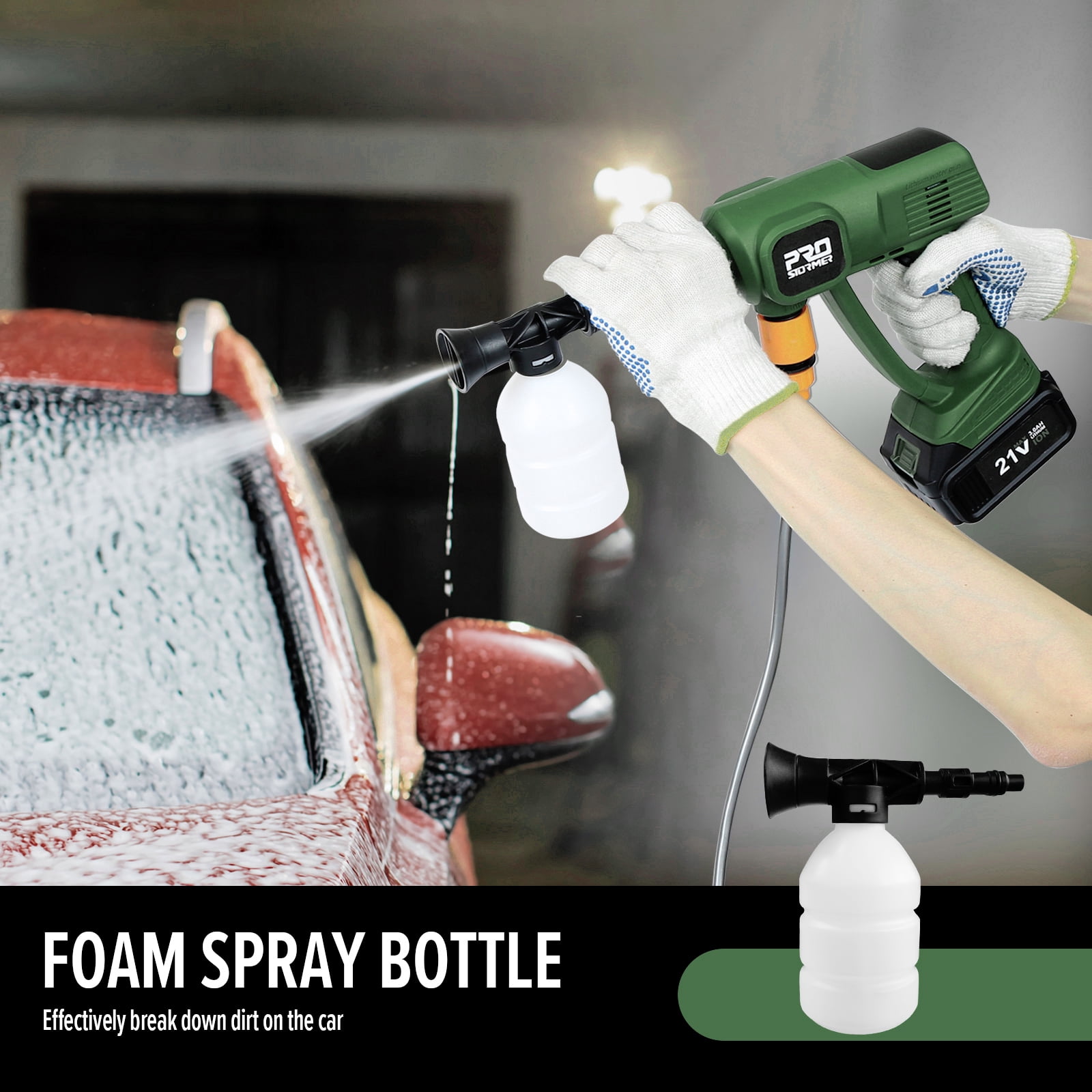 Power Pressure Washer, 1.2GPM Cordless Portable Washer with 2PCS 3000 mAh Battery, 6-in-1 Nozzle, Foam Pot, 16.4Ft Water Pipe for Cleaning & Watering