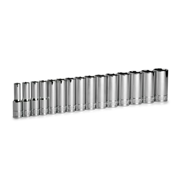 Capri Tools 3/8 in. Drive Deep Chrome Socket Set, 6-Point, 8 to 22 mm, 15-Piece