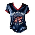 thumbnail image 4 of Womens 250th Anniversary Usa Shirt Patriotic V Neck Glitter Butterfly Rose Print 250 anniversary usa flag shirts Blue 3XL, 4 of 4