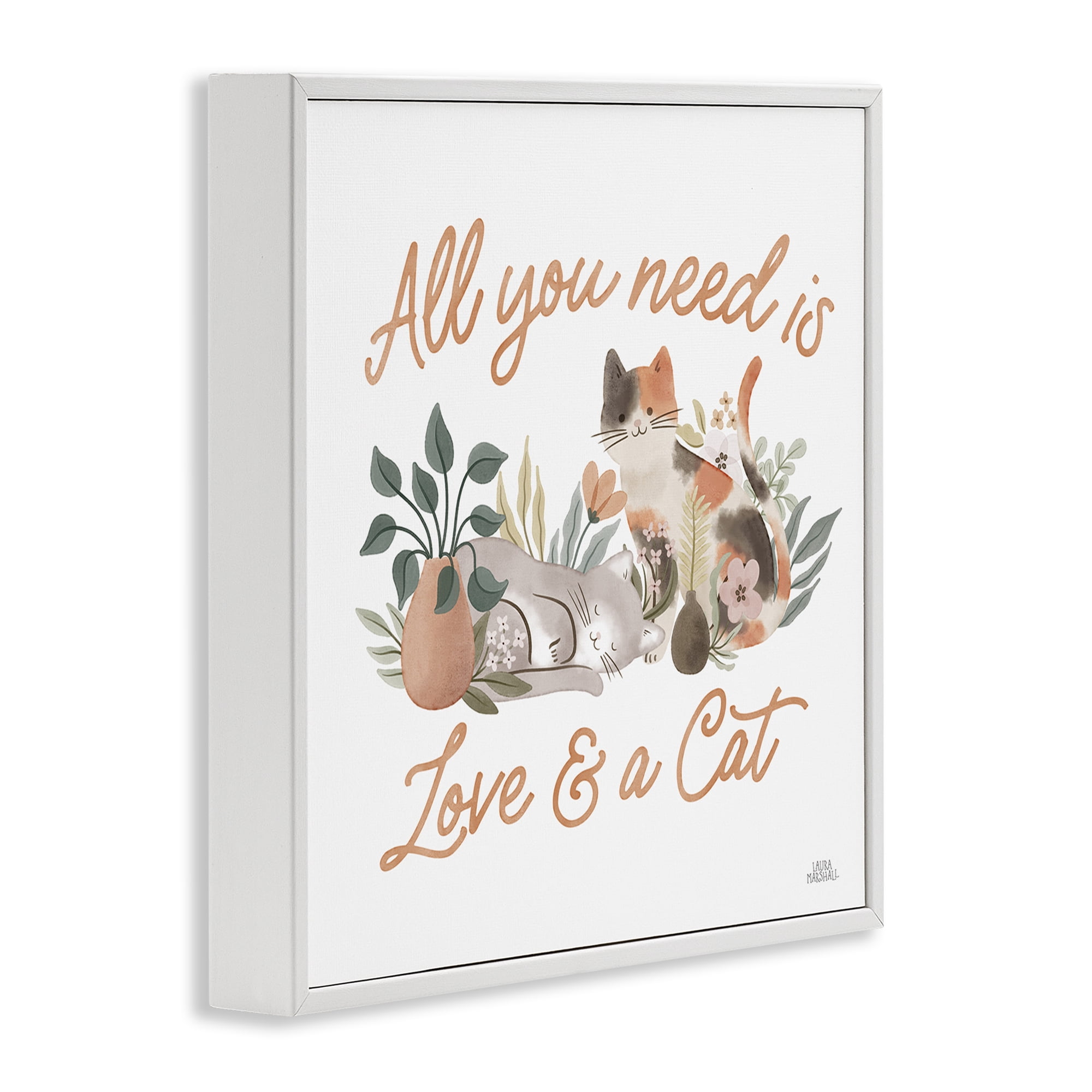 Stupell Industries Love & A Cat Phrase Animals & Insects Painting White Framed Art Print Wall Art, 24 x 24