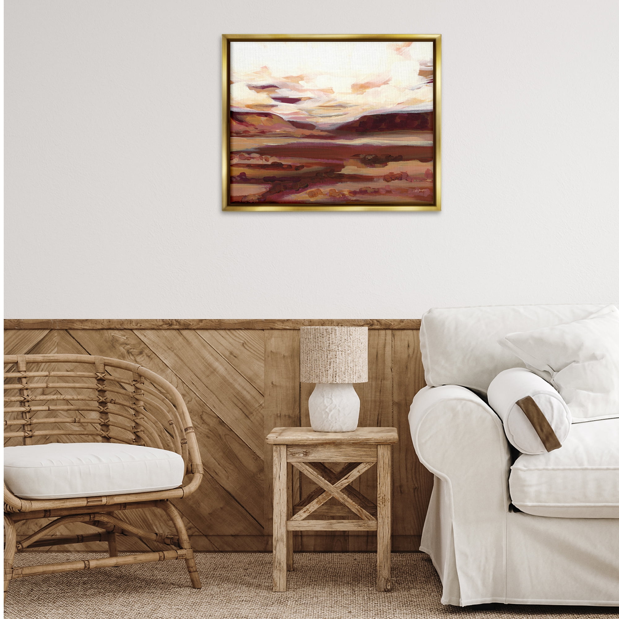 Stupell Industries Canyon Mesa Landscape Landscape Painting Gold Floater Framed Art Print Wall Art, 31 x 25