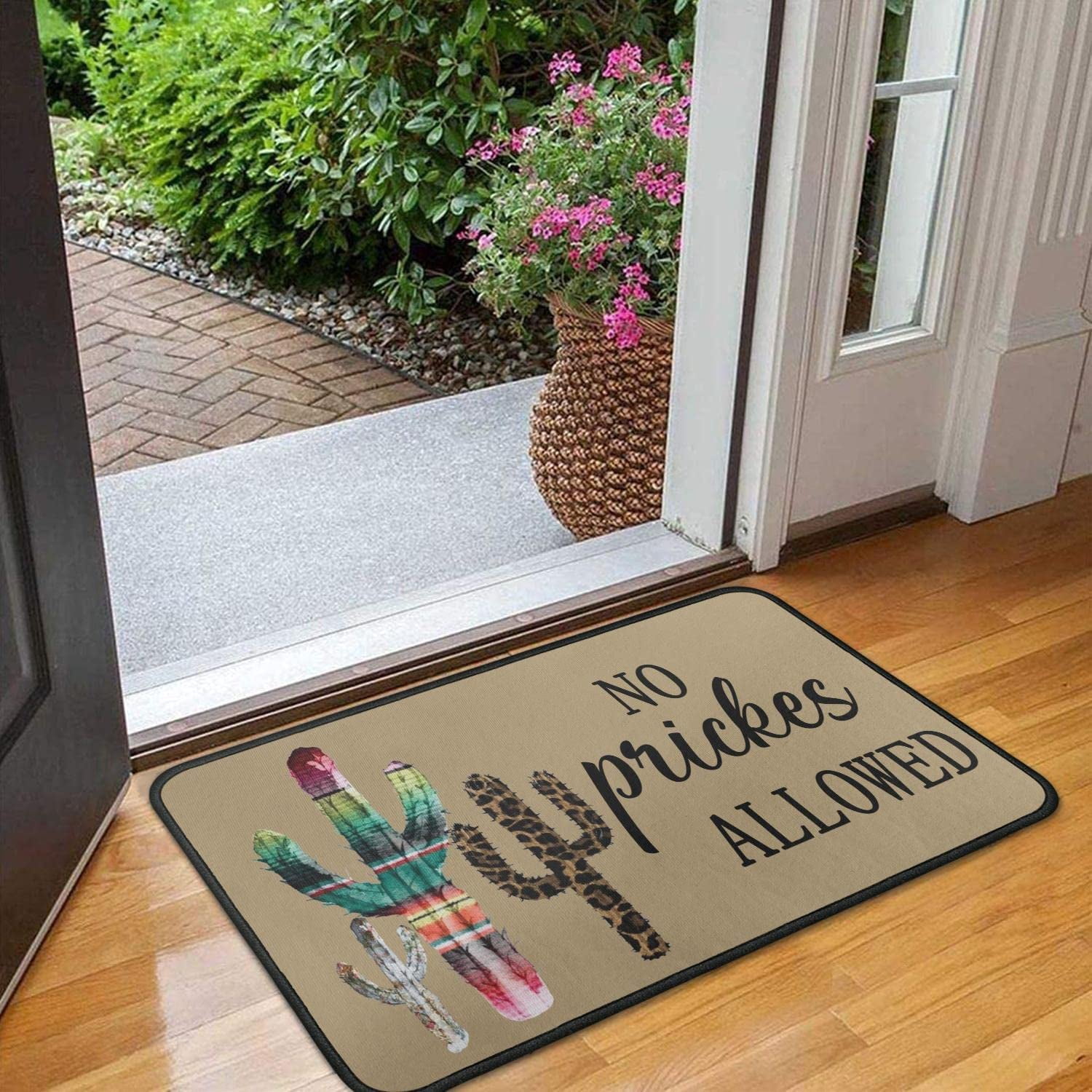 No Pricks Allowed Door Mat Outdoor Indoor Cactus Flower Doormat, 30"x17", Durable Floor Mat Non Slip Rug Ultra Absorb Mud Easy Clean Front Doormat for Garage,Entryway,Patio,High Traffic Areas