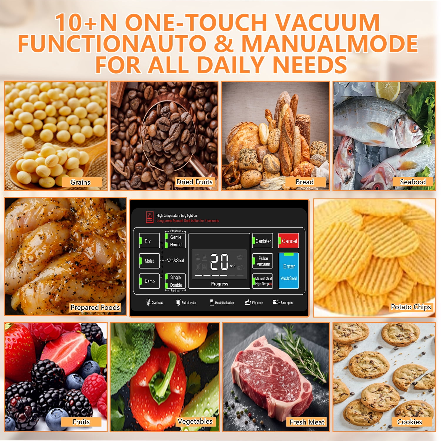Food Vacuum Sealer Machine with Rolls Food Vacuum Sealer Bags, Automatic Food Saver with Dry & Moist Food Modes, Built-in Cutter, External Vac for Jars and Containers