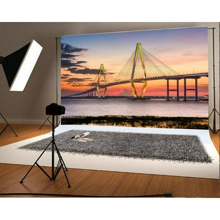 Rosco Cloths - HelloDecor Polyster Bridge Backdrop 7x5ft Photography Background Night Scene Rosy Clouds Grass Video Studio Photos Props