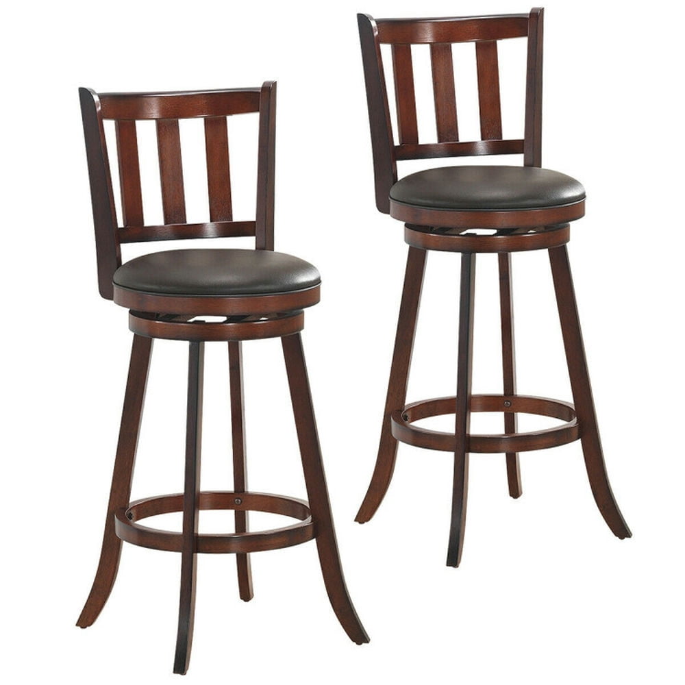 Demi Bonn 31" 2 Pieces 360 Degree Swivel Wooden Counter Height Bar Stool Set with Cushioned Seat-, Brown