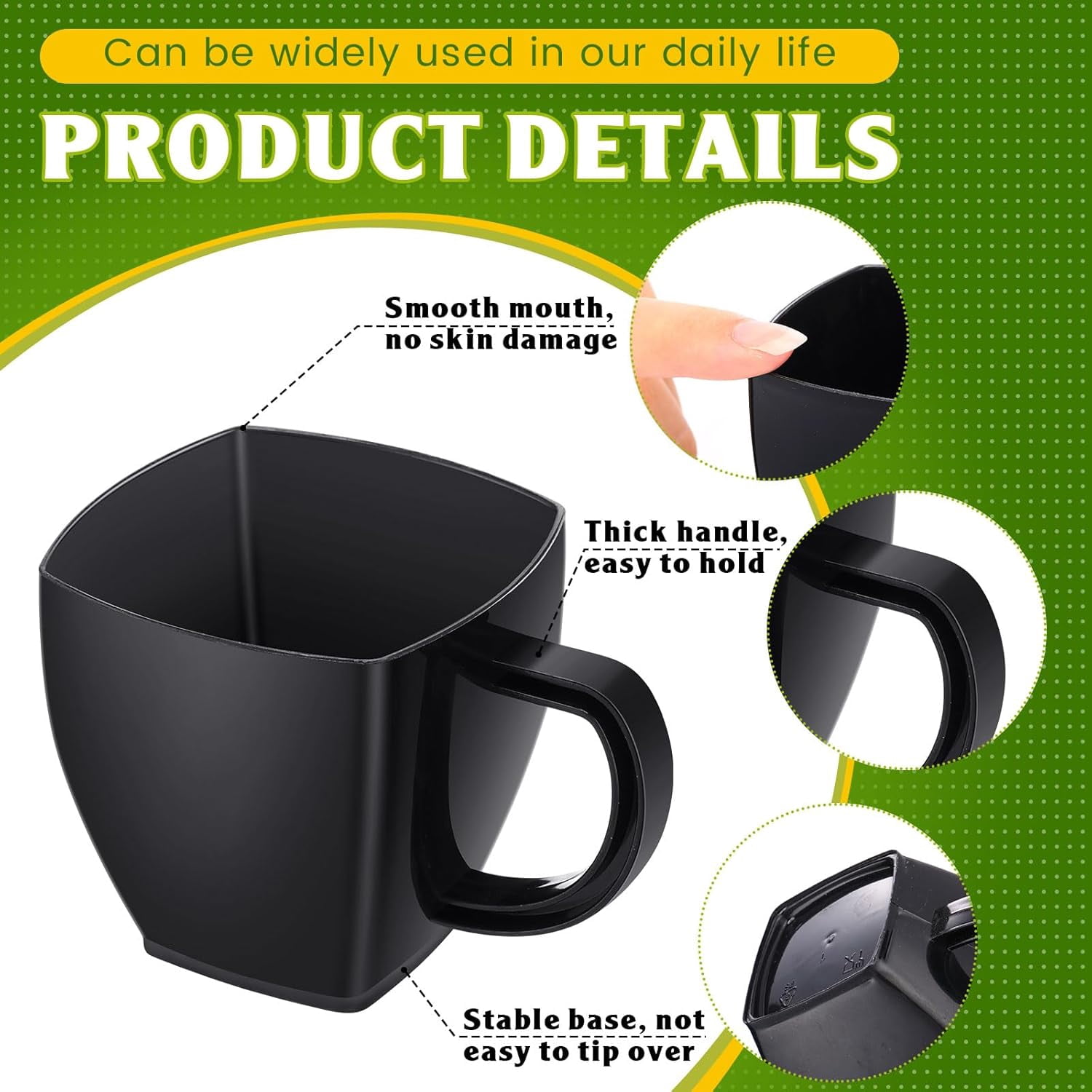 5 oz Disposable Tea Cups Bulk Mini Plastic Tea Cup Bulk with Handle Hard Coffee Mug Reusable Square Espresso Mugs for Party Wedding (Black,100 Pcs)