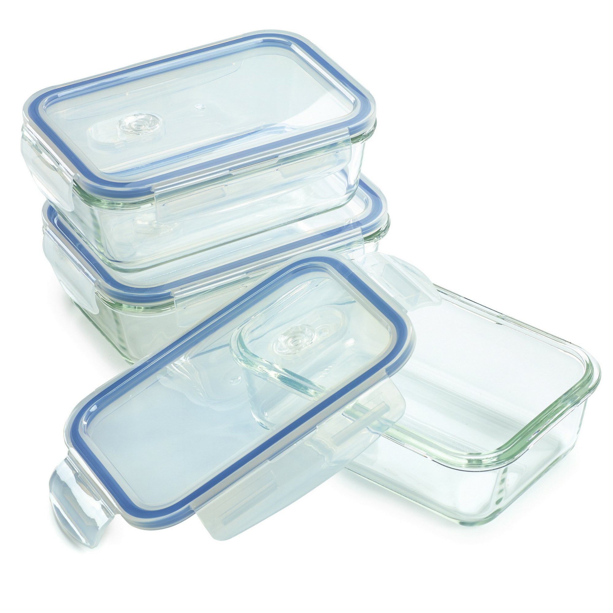 FineDine Glass Meal Prep Containers with Lids - Set of 3 Square 28 Oz  Containers - Airtight, Leakproof, Microwave & Dishwasher Safe - Perfect for