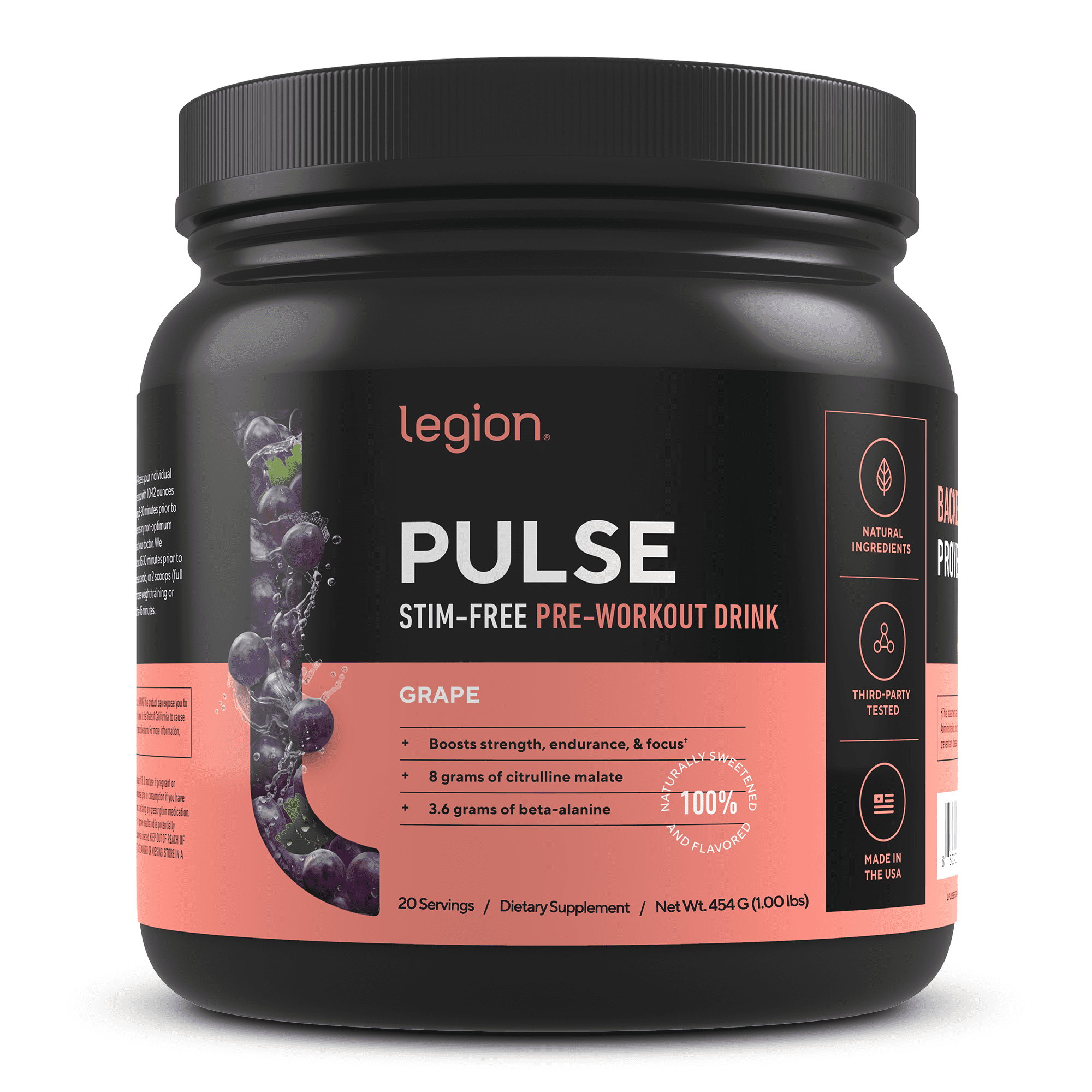 Legion Pulse Pre Workout Supplement CaffeineFree Best All Natural Pre Workout Drink for Men
