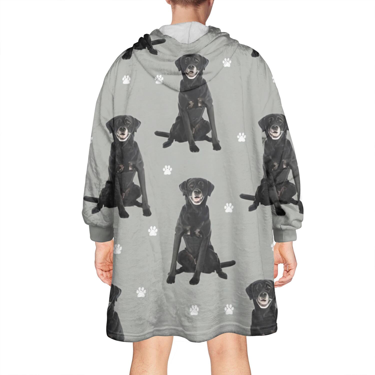 Wearable Oversized Blanket,Black Labrador Wearable Blanket Hoodie for Adults,Cozy Hooded Blankets with Super Pockets,Super Warm Fuzzy Pullover for Women & Men