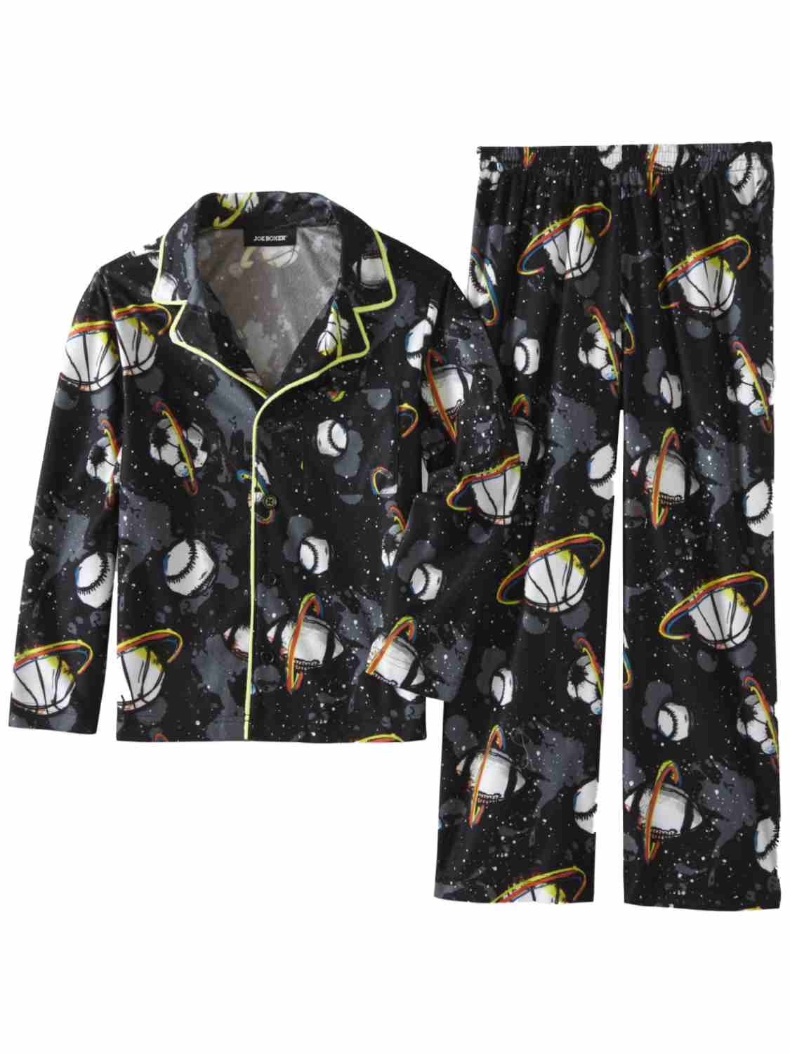 Joe Boxer Boys Black Flannel Outer Space Sports Pajamas Soccer