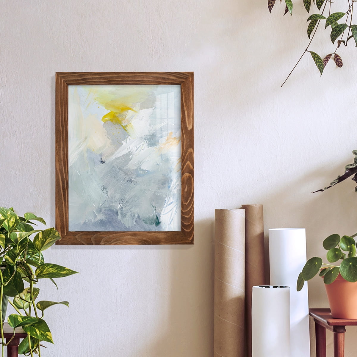 Canary and Sky II - Framed Print w/glass - Walnut