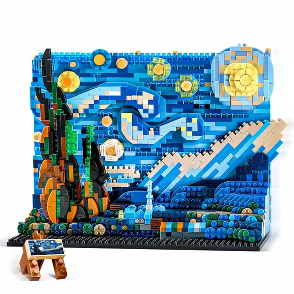 HI-Reeke Starry Sky Micro Mini Building Block Set the Starry Night Van Gogh Building Kit Toy Blue