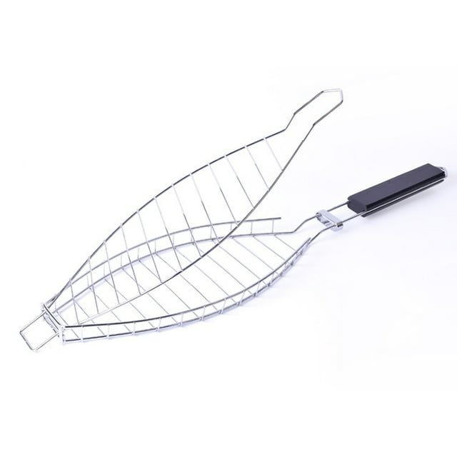 Grill Basket with Wooden Handle for Fish Sausage Vegetables