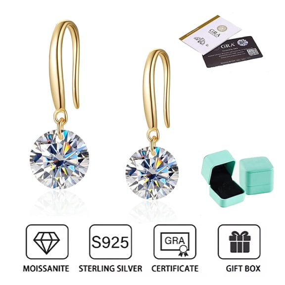 1 CT Moissanite Drop Earrings D Color VVS1, S925 Sterling Silver with 18K Yellow Gold Plated Dangle Hook Earrings for Women, Hypoallergenic Daily Jewelry Gifts