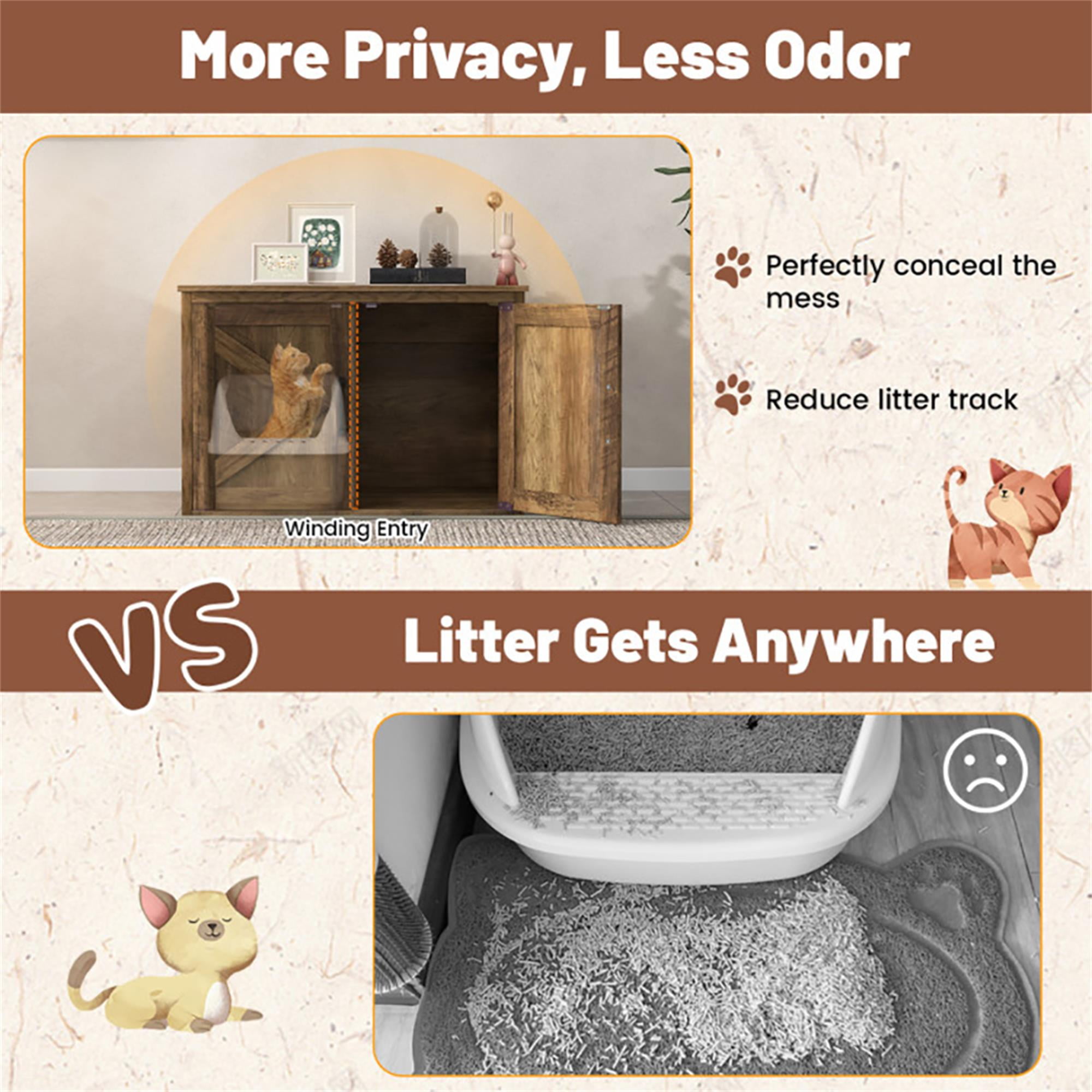 Kadyn 31" Cat Litter Box Enclosure with Double Barn Doors and Removable Divider, Flip Top Hidden Cat House Washroom Furniture, Brown