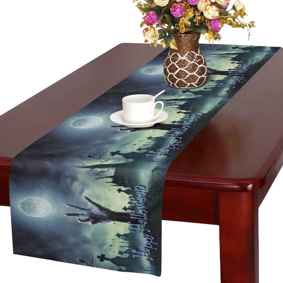 MKHERT Halloween Theme Zombie Hand Rising Out of a Grave Table Runner Home Decor for Kitchen Dining Wedding Party 16x72 Inch