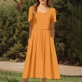 thumbnail image 6 of Casual Dresses for Women Clearance, Women's Vacation Casual Party Daily Folded Round Neck Solid Short Sleeve Dresses With Pocket(Orange,XXL), 6 of 9