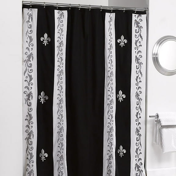 Donna Sharp Fleur de Lis Scrolls White Embroidered Cotton Shower Curtain