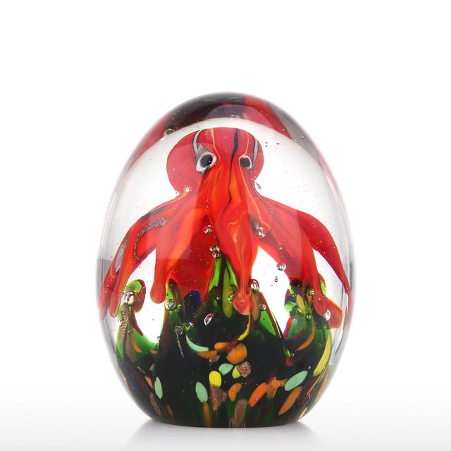 Tooarts Escultura de pulpo rojo Adorno de vidrio hecho a mano Tooarts Artesanía de vidrio