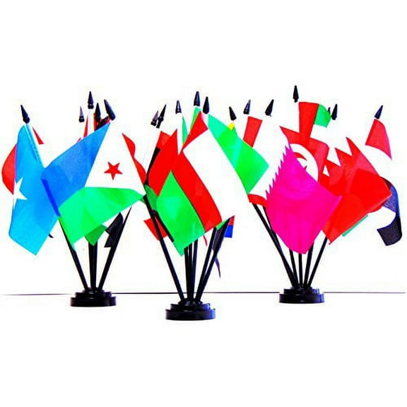 ARAB LEAGUE WORLD FLAG SET with BASES--22 Polyester 4"x6" Flags, One Flag for Each Country in the Arab League, 4x6 Miniature Desk & Table Flags, Small Mini Stick Flags