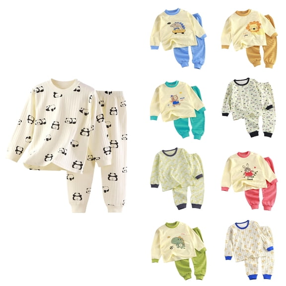Loopsun Boys Girls Long Sleeve Round Neck Shirts Print Top and Pants Soft Loungewear Outfit Multicolor, 3-4 Years