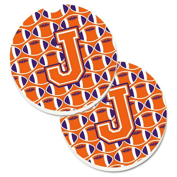 Lettre J Football Orange avec Blanc & Regalia Lot de 2 Porte-Gobelet Voiture Coaster