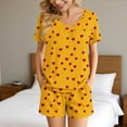 thumbnail image 2 of Womens Summer Pajamas Set 2 Piece Cute Heart Graphic V Neck Short Sleeve Top Shorts Sleepwear, 2 of 8