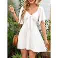thumbnail image 3 of Women's Smocked Knotted Flutter Sleeve Dress with Ninety Five Percent Polyester and Five Percent Spandex for Daily Wear, 3 of 23
