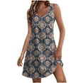 thumbnail image 2 of Ovzne Robes pour Femmes Robe pour Femme Mode Été pour Femmes Imprimé Poche Sans Manches Robe Col en V Robe de Vacances Imprimée Liquidation, 2 of 7