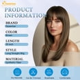 thumbnail image 2 of QUEENTAS 20 Inch with Bangs Long Brown Wigs for Women Straight Long Bob Wig Synthetic Brown Hair Wigs Sandy Brown Glueless Wig Cap, 2 of 10