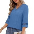 thumbnail image 5 of Hfnxid Summer Tops for Women Lace V Neck 3/4 Length Sleeve Shirts Dressy Casual Work Shirt 2026 Summer Fashion Clothing Blue M, 5 of 8