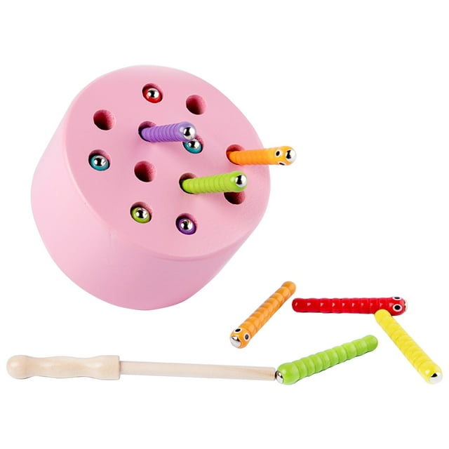 Pink Interactive Wooden Insect Catching Toy, With Magnetic Rod, Great For Fine Motor Skills