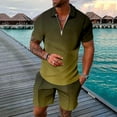 thumbnail image 2 of RMGVDSD Mens Summer Track Suits 2 Piece Set Mens Short Sets Gradient Short Sleeve Fashion Zipper Polo Shirt And Shorts Casual Sportswear Suit Casual Athletic Outfits, 2 of 5
