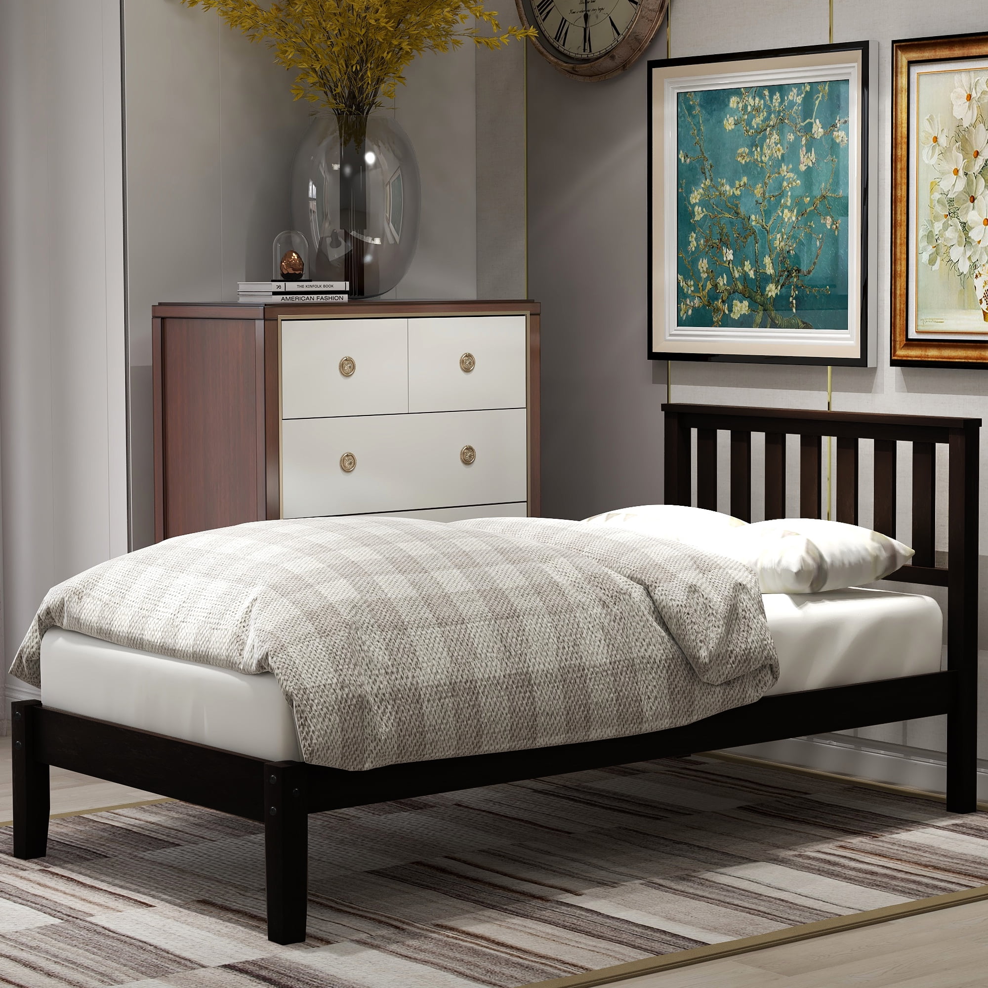 Details about   Espresso Finish Twin Wooden Panel Headboard Bedroom Furniture Bed Frame Mount 