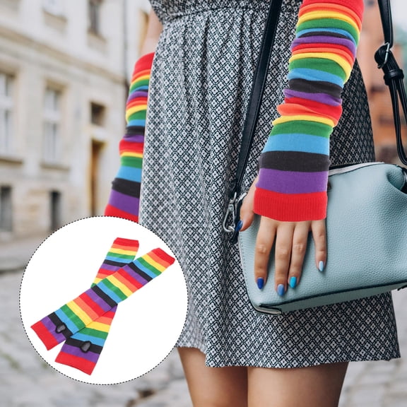 MIPCASE Kids Arm Sleeves Cooling Arm Sleeves Ice Silk Multi Colored Rainbow Stripes 1 Pair for Fishing