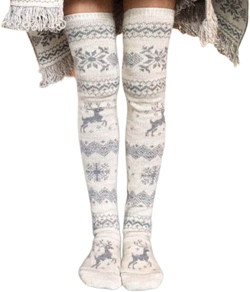 Huyghdfb Womens Warm Thigh High Woolen Socks Knitted Over The Knee Socks 26 Long Knee High Socks for Women Grey, One Size 