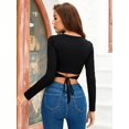 thumbnail image 4 of ebukurty Women's Long Sleeve Casual Round Neck Black T-Shirt, Sizes M/L, 4 of 7