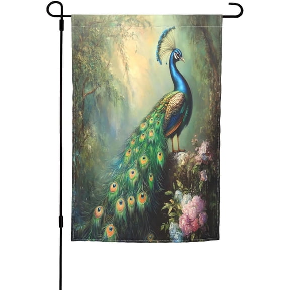 Peacock Garden Flag Vibrant All-Season Yard Flag for Porch Lawn Patio or Deck 12 x 18 Inches
