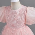 thumbnail image 5 of XFHLMJFF Girls Dress Children Toddler Kids Summer Short Sleeve O-Neck Mesh Flower Princess Catwalk Performance Frocks Trendy Sundress, 5 of 8