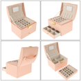thumbnail image 4 of OUSITAID Jewelry Organizer Double Layer PU Leather Jewelry Display Case with Mirror Large Capacity Jewelry Storage Holder Box(Pink), 4 of 6