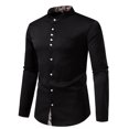 thumbnail image 1 of Camisas Para Hombre Manga Corta Camisa de manga larga color Henley con flor de anacardo y cuello para hombre (Black, XL), 1 of 7