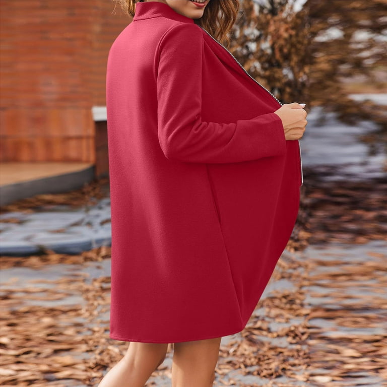 Mgmyaa Women's Casual Long Jacket Long Sleeve Zip Up Pockets