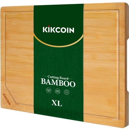 kikcoin bamboo cutting boards for kitchen, with deep juice groove and inner handle, 17.1" x 11.4"