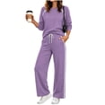 thumbnail image 4 of Bzdzmqm Women's 2 Piece Lounge Set Round Neck Long Sleeve Pullover and Wide Leg Pants with Drawstring Elastic Waist Cozy Casual Two Piece Outfit Solid Basic Tracksuit for Fall Winter Daily Wear,, 4 of 9